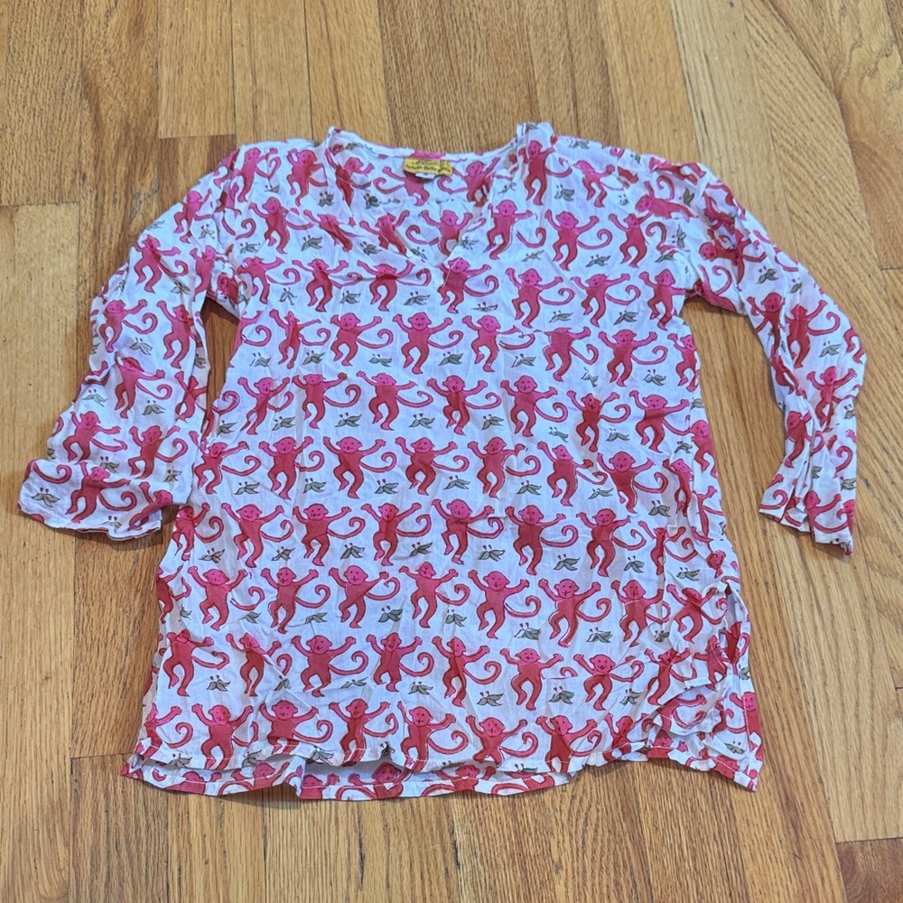 Roberta Roller Rabbit Pink Monkey Print Long Sleeve Top Kids 2